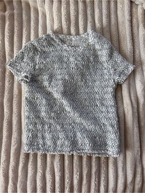 American Eagle Baby Blue Checker Smocked Short Sleeve Top